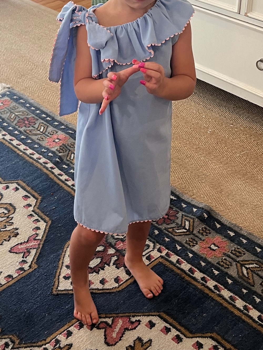 bella bliss Light Blue Ruffle-Shoulder Dress
